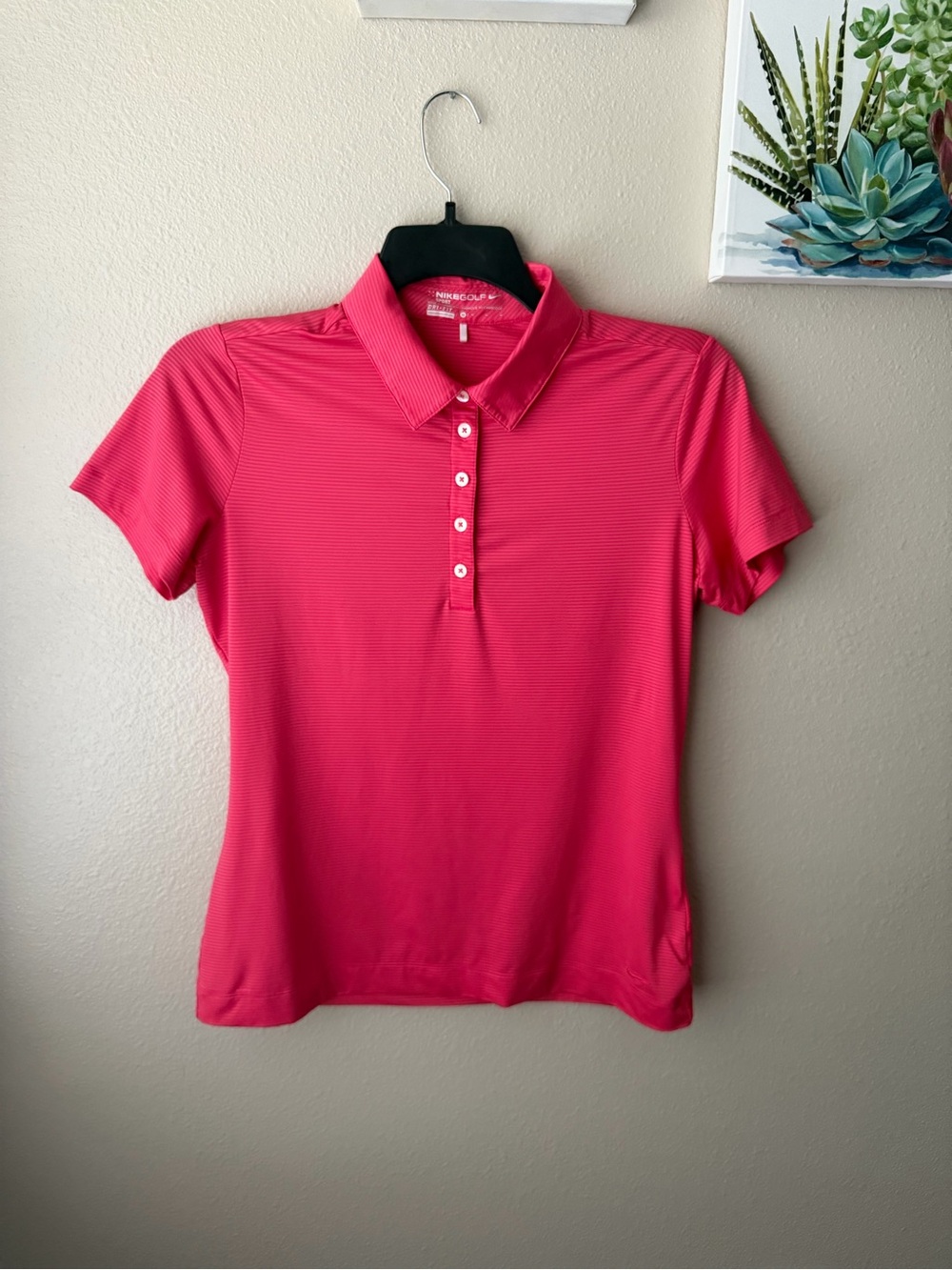 Nike Golf Dri-FIT Women’s Polo Shirt Rosy Pink Striped Athletic Golf Size Medium